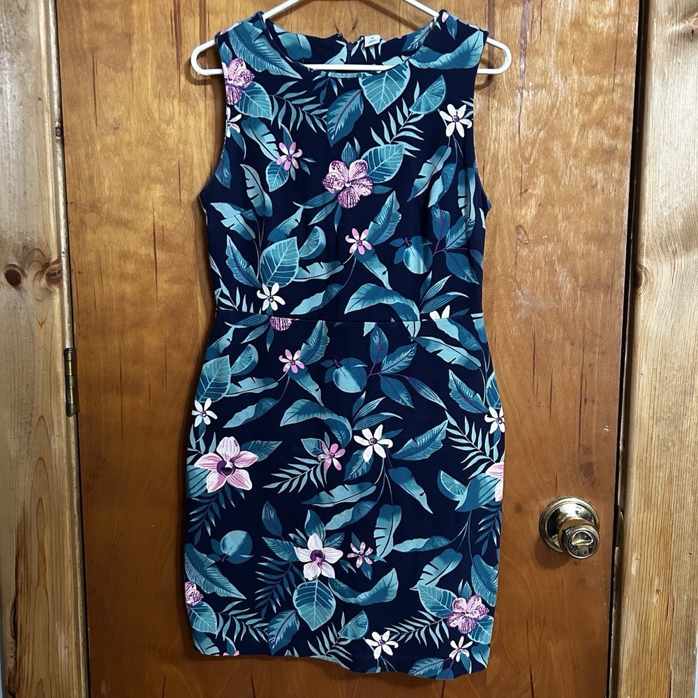 Old Navy Women Tropical Floral Sleeveless Dress Size Medium Sheath Beach Blue